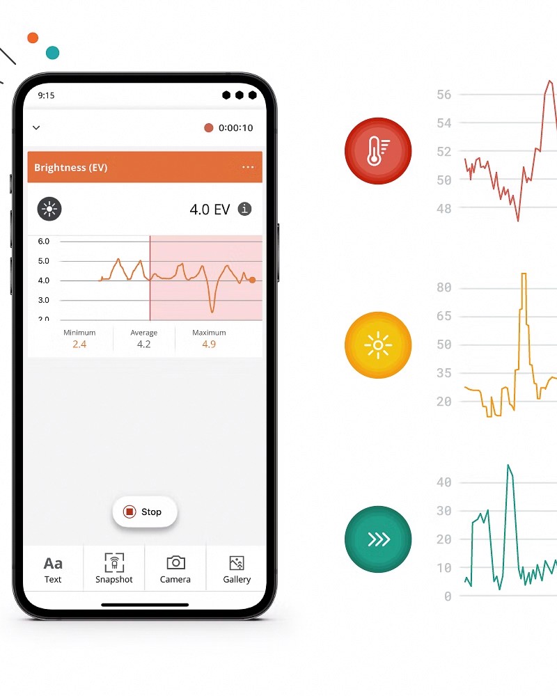 the arduino science journal app showing readings of different sensor data