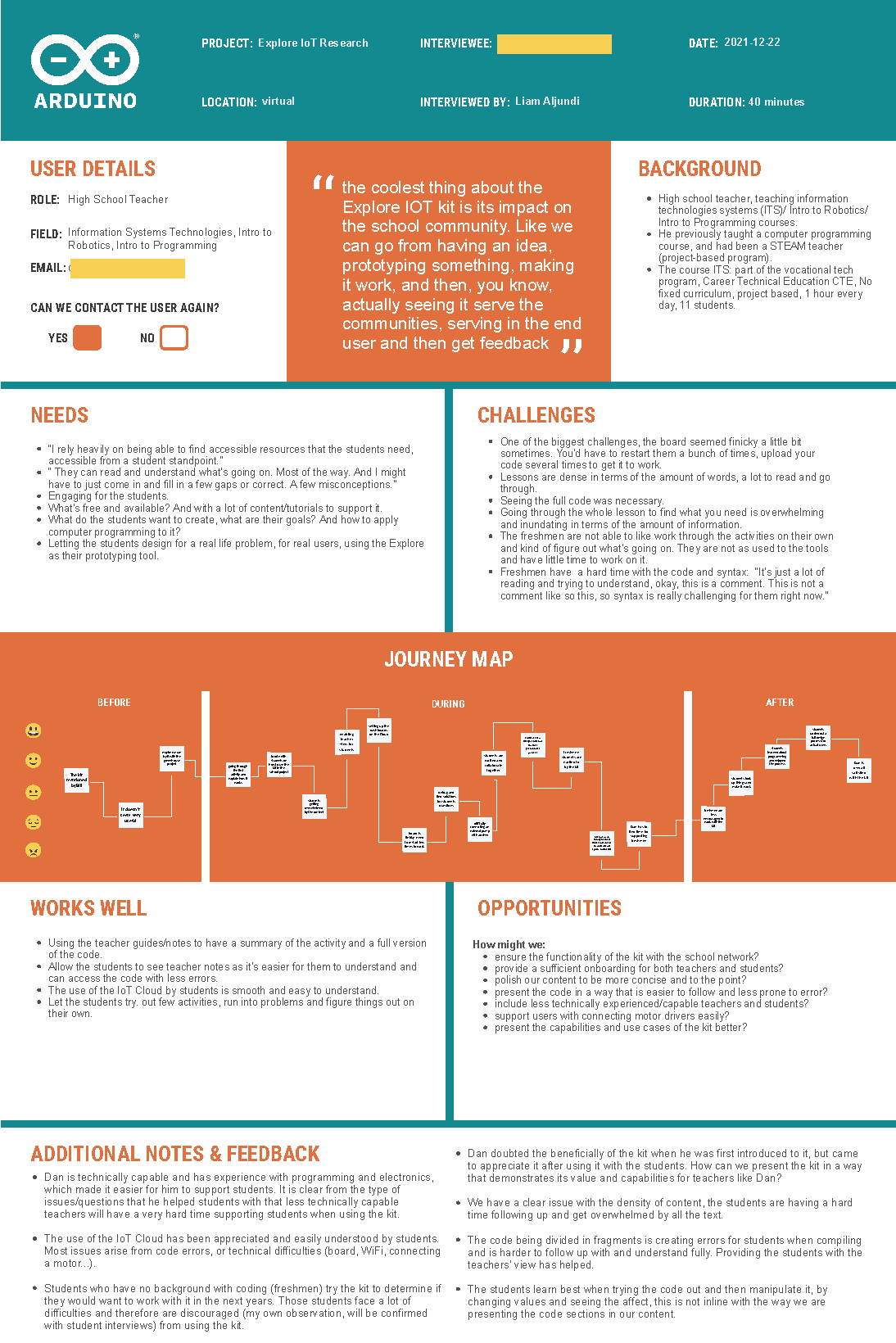 Infographic on Arduino Explore IoT Kit for Educators: User Insights, Challenges, Opportunities, and Feedback